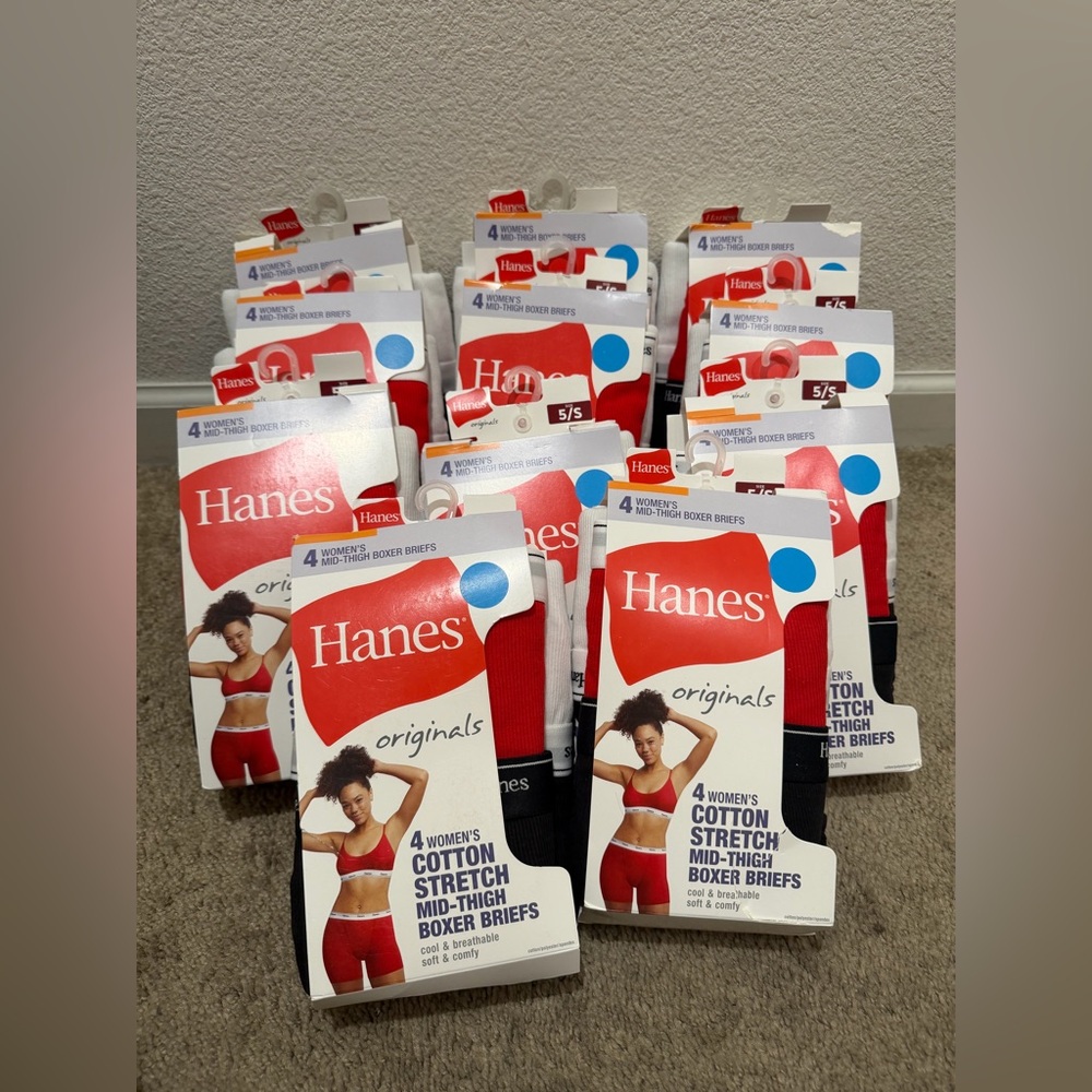 “New” Hanes Originals Women's Cotton Stretch Mid-Thigh Boxer Briefs sizeS